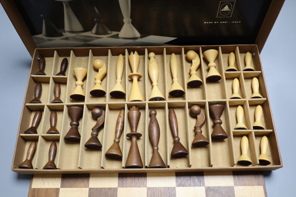 The ANRI Space-age chess set, 1969, in original box with leaflet and chess board, kings 11cm